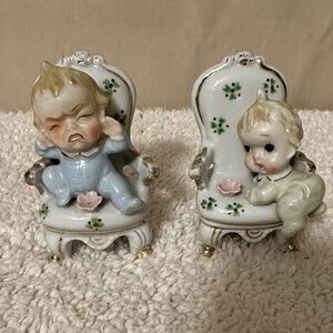 Porcelain Baby Figurines on Decorative Chairs